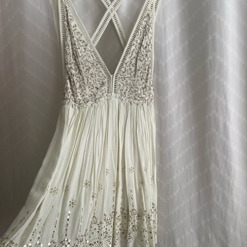 Free People Cream Backless Dress with Silver Accents - Ranna Gill Francis Mini